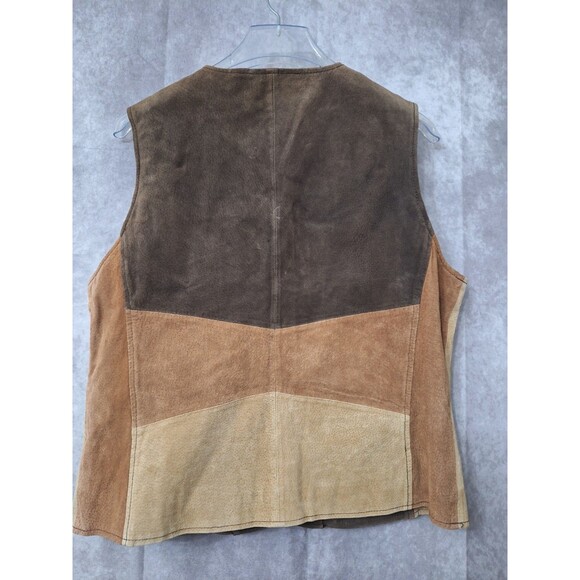 Vintage 90s Leather Suede Patchwork Vest Womens Sz Large Western Grunge Boho - Picture 2 of 10